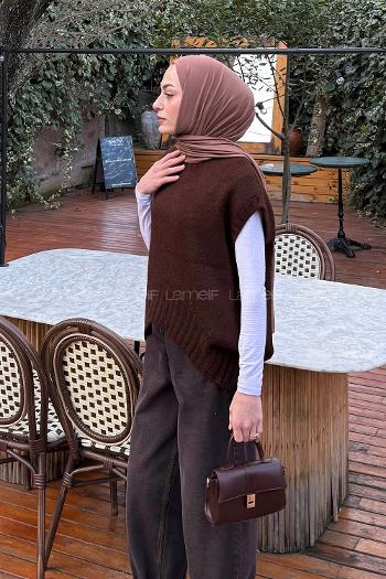Lamelif Ön Kavis Detaylı Süveter Acı Kahve