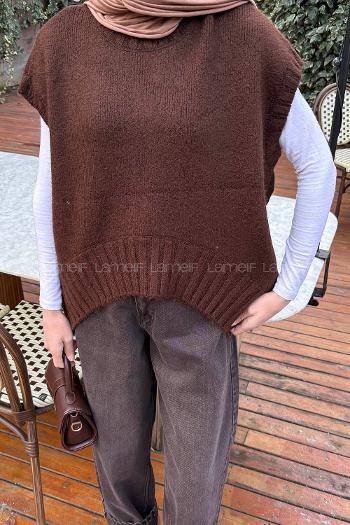 Lamelif Ön Kavis Detaylı Süveter Acı Kahve