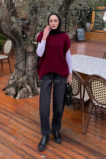 Lamelif Ön Kavis Detaylı Süveter Bordo