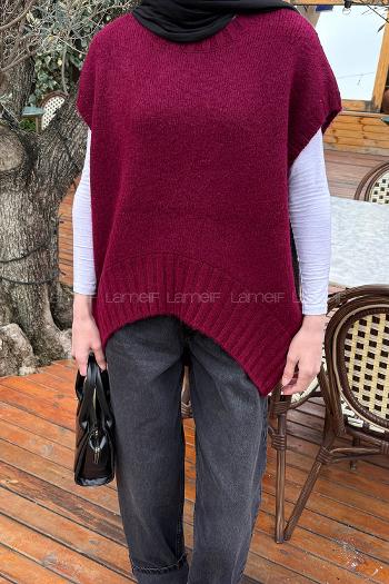 Lamelif Ön Kavis Detaylı Süveter Bordo