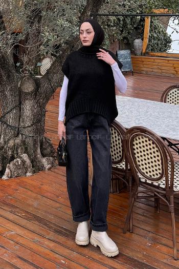 Lamelif Ön Kavis Detaylı Süveter Siyah