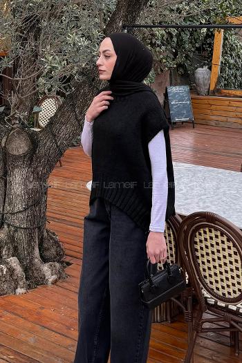 Lamelif Ön Kavis Detaylı Süveter Siyah