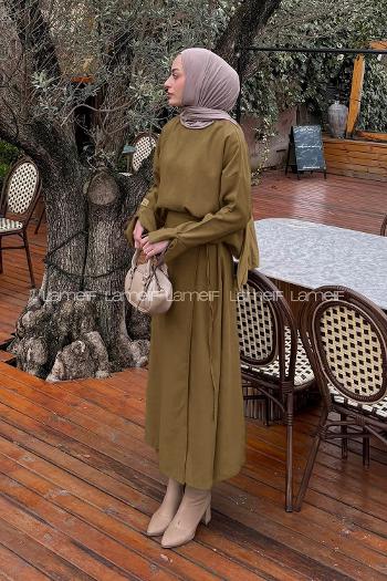 Lamelif Eteği Bağlama Detaylı Takım Yağ Yeşili