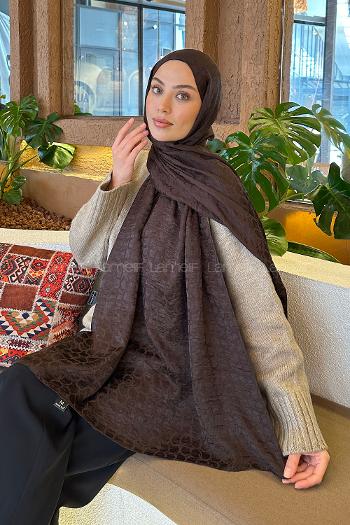 Lamelif  Bloom Desen Ayrobin Floş Jakar  Şal Acı Kahve