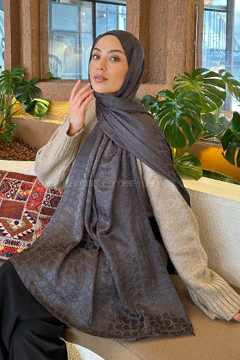 Lamelif  Bloom Desen Ayrobin Floş Jakar  Şal Antrasit