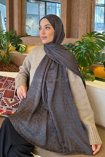 Lamelif  Bloom Desen Ayrobin Floş Jakar  Şal Antrasit