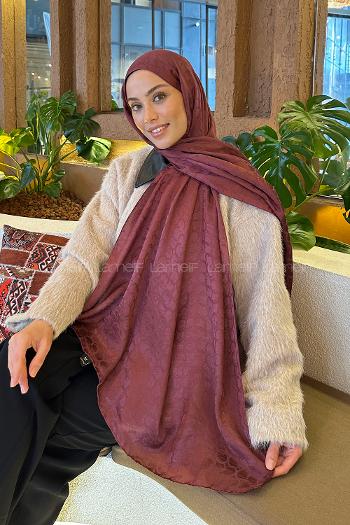 Lamelif  Bloom Desen Ayrobin Floş Jakar  Şal Gül Kurusu