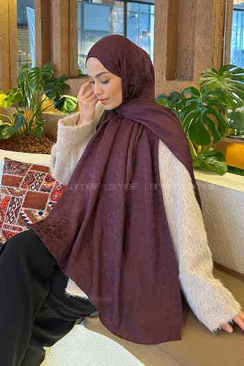 Lamelif  Bloom Desen Ayrobin Floş Jakar  Şal Mürdüm