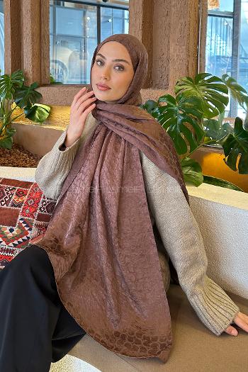 Lamelif  Bloom Desen Ayrobin Floş Jakar  Şal Soft Kahve