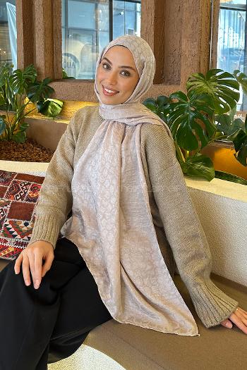 Lamelif  Bloom Desen Ayrobin Floş Jakar  Şal Taş