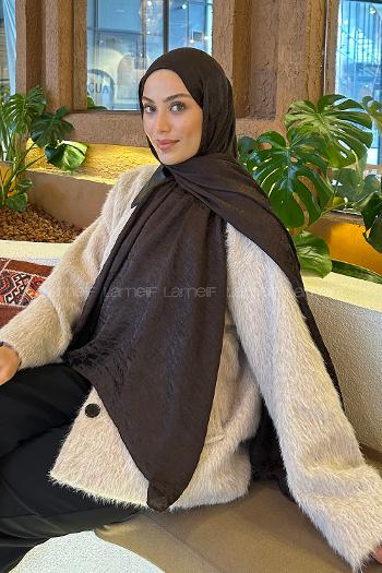 Lamelif  G Desen Ayrobin Floş Jakar  Şal Acı Kahve