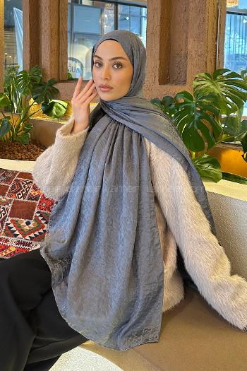 Lamelif  G Desen Ayrobin Floş Jakar  Şal Koyu Gri