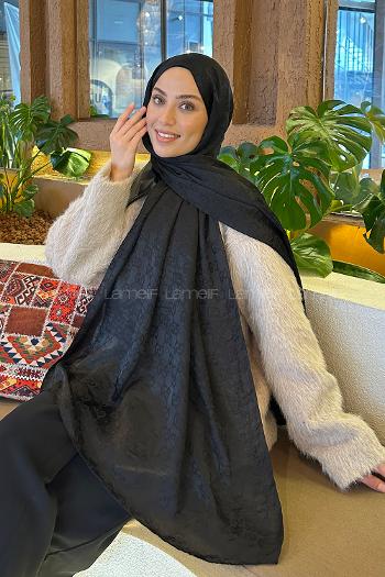 Lamelif  G Desen Ayrobin Floş Jakar  Şal Siyah