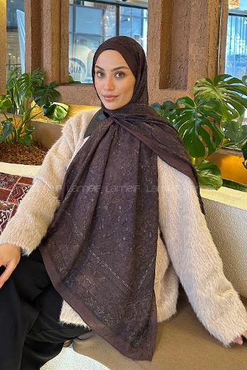 Lamelif Retro Desen Bambu Şal Acı Kahve