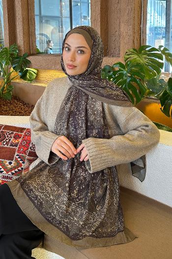 Lamelif Retro Desen Bambu Şal Haki