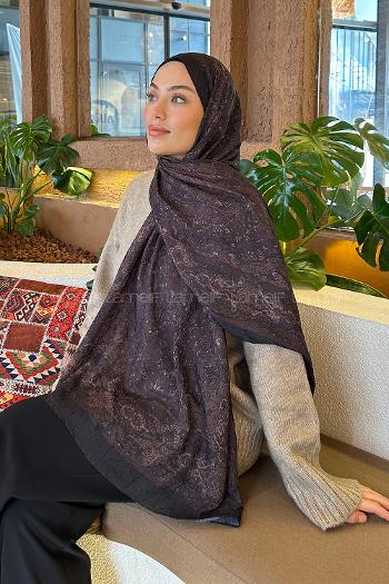 Lamelif Retro Desen Bambu Şal Siyah Kahverengi