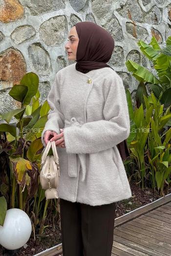 Cream Crew Neck Long Arm Coat