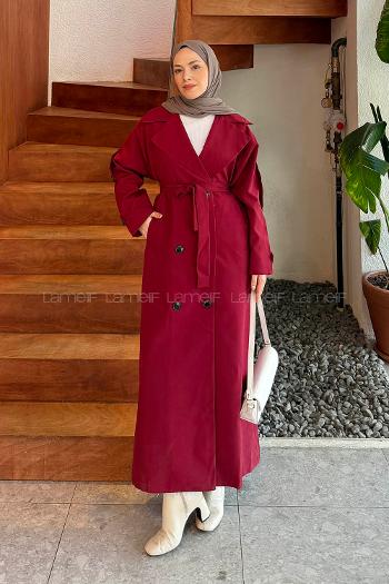 Lamelif Against Omuz Apoletli Trençkot Bordo
