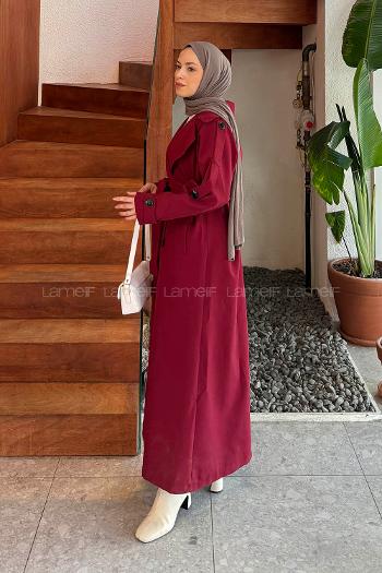 Lamelif Against Omuz Apoletli Trençkot Bordo