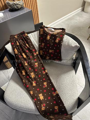 Brown-1 Crew Neck Long Arm Without Accessories Combed Fabric Regular Trousers Comfortable Suit