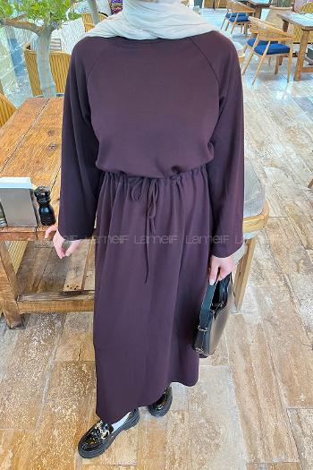 Lamelif Bel Tünel Detaylı Elbise Bordo
