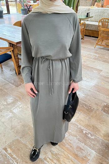 Plum Green Crew Neck Cotton Lycra Dresess