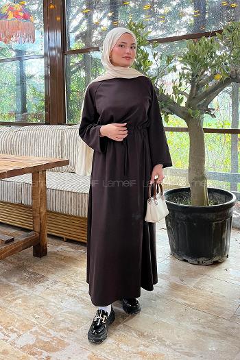 Brown Crew Neck Cotton Lycra Dresess