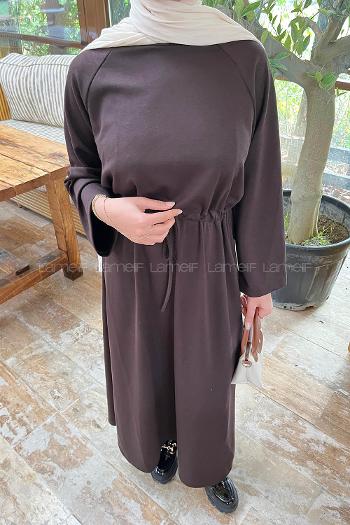 Brown Crew Neck Cotton Lycra Dresess