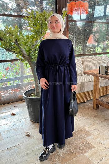 Navy Blue Crew Neck Cotton Lycra Dresess