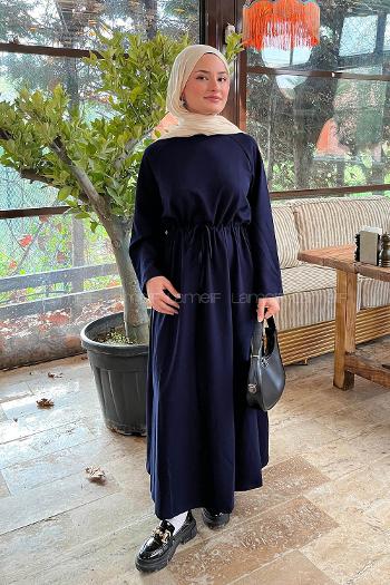 Navy Blue Crew Neck Cotton Lycra Dresess