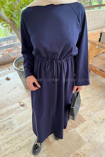 Navy Blue Crew Neck Cotton Lycra Dresess