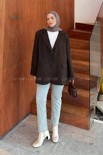 Bitter Brown Jacket Collar Long Arm Polyester Jacket