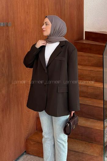 Bitter Brown Jacket Collar Long Arm Polyester Jacket