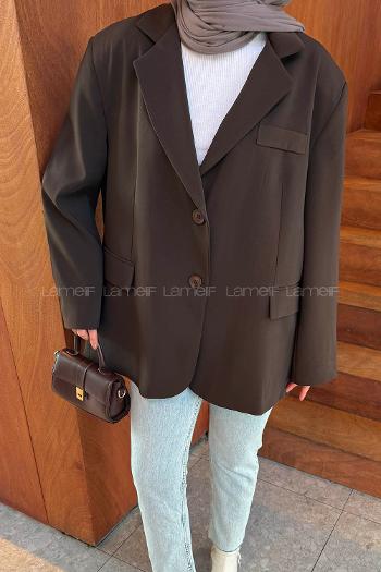 Bitter Brown Jacket Collar Long Arm Polyester Jacket
