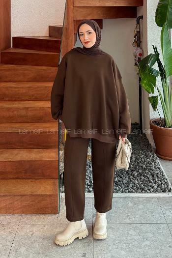 Bitter Brown Crew Neck Long Arm Cotton Regular Trousers Comfortable Suit