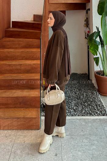 Bitter Brown Crew Neck Long Arm Cotton Regular Trousers Comfortable Suit