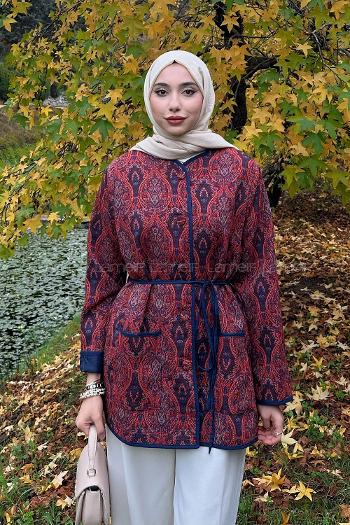 Lamelif Etnik Desen Ceket Bordo