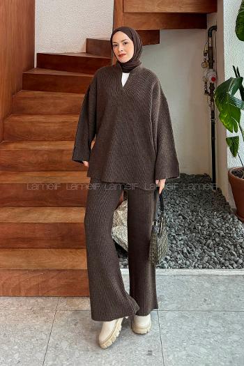 Lamelif Fitilli Triko Takım Acı Kahve
