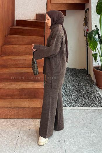 Lamelif Fitilli Triko Takım Acı Kahve