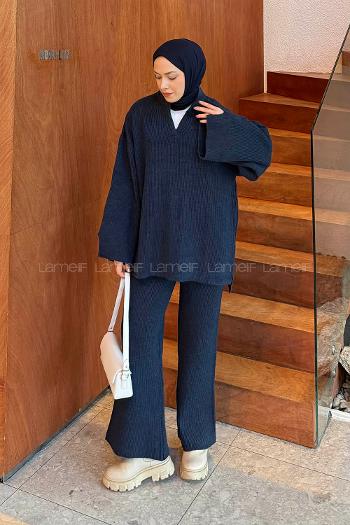 Lamelif Fitilli Triko Takım Lacivert