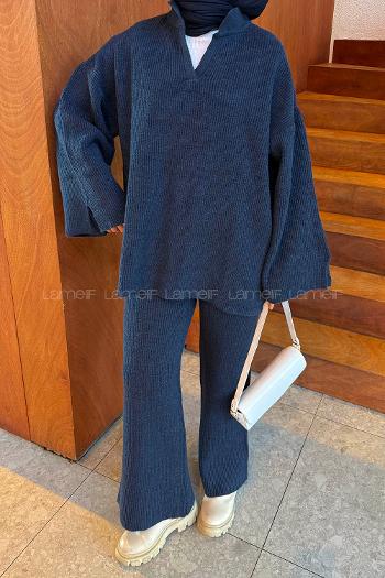 Lamelif Fitilli Triko Takım Lacivert