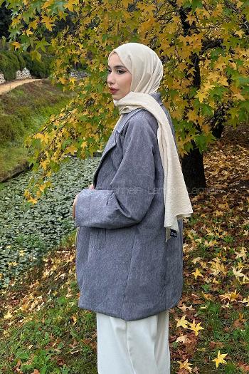 Lamelif Kaşe Kaban Gri