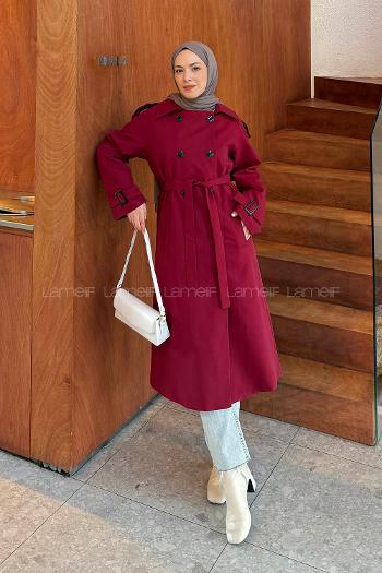 Modalamelif Reglan Kol Düğmeli Trenç Bordo