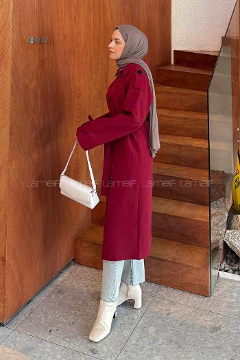 Modalamelif Reglan Kol Düğmeli Trenç Bordo