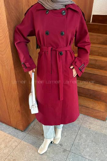 Modalamelif Reglan Kol Düğmeli Trenç Bordo