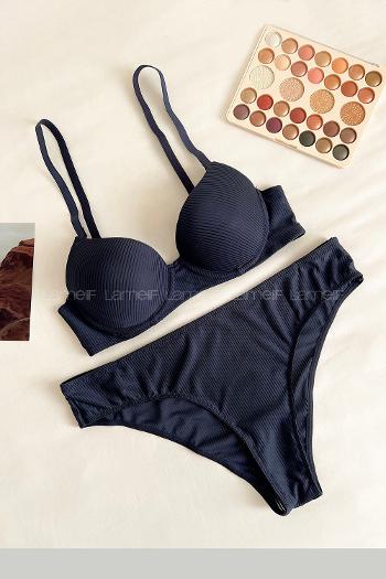Navy Blue Cotton Fabric Underwire Support Bralet