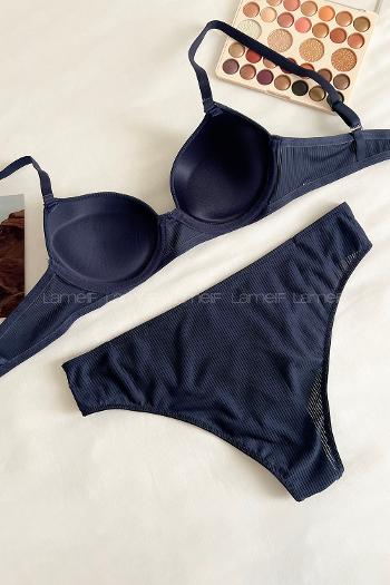 Navy Blue Cotton Fabric Underwire Support Bralet