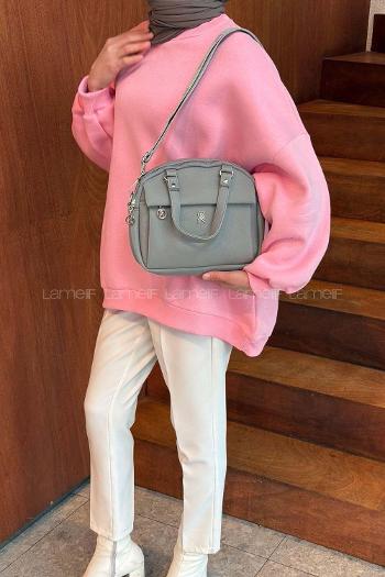 Gray With Zipper Skin Hand Bag Bag