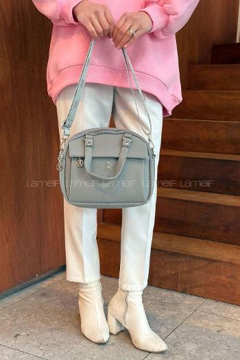 Gray With Zipper Skin Hand Bag Bag
