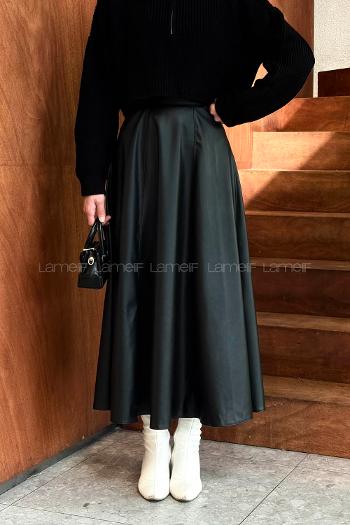 Lamelif Deri Etek Siyah